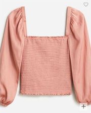 J. Crew Pink Squareneck Smocked Featherweight Satin Cropped Top XL