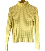 L.L. Bean Turtleneck Sweater Yellow Cable Knit Cotton Women’s Size Small S