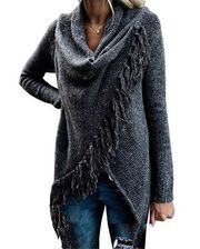 NEW Open Front poncho Shawl Fringe Sweater L