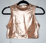 Skims Metallic Mock Neck Swim Tank Champagne