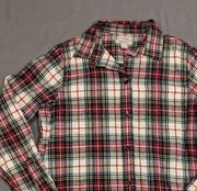 LL Bean Soft Tartan Flannel Shirt Size Small Relaxed Fit Red White Scotch Plaid