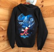 Disney BLACK/BLUE  2017 MICKEY MOUSE  WORLD GRAPHIC ZIP UP HOODIE SWEATSHIRT