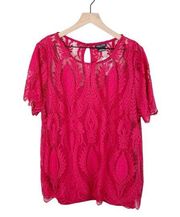 NEW City Chic Mirrored Lace Layered Top Blouse Raspberry Plus Size Medium 18