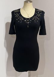 Women’s Black Jeweled Neck Short Sleeve Open Back Mini Dress Size 6