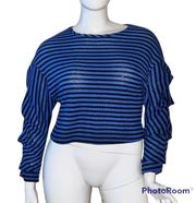 Love J striped ruched sleeve cropped top