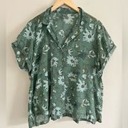 EDDIE BAUER green floral button front cotton blouse