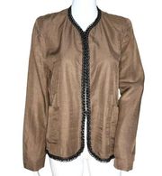 Sandro Blazer Womens 10 US 42 Light Brown Metal Chain Trim Jacket Linen Blend