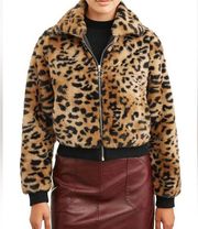 Faux Fur Leopard Bomber Jacket