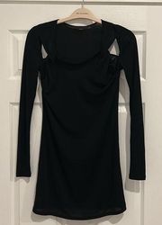 Sheer Long Sleeve Black Mini Dress Twist Cutout Dress Size 2