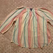 Chaps Denim Long Sleeve Blouse Stripes