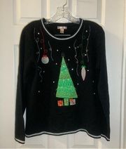 White Stag Black Christmas Applique Ugly Christmas Sweater M