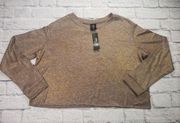 Agnes & Dora Womens XL Brown Tan Gold Metallic Raw Hem Long Sleeve Cropped Shirt