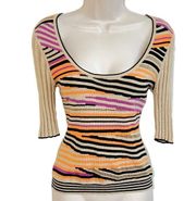 Nanette Lepore Scoop Neck Knit Striped Short Sleeve Pullover Sweater Small