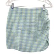 Mango Gingham Side Ruched Mini Skirt