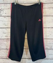 ADIDAS Athletic Pants "Climalite" Cropped Black with Pink Stripes-Medium