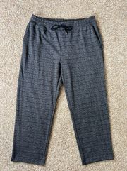 Plaid Drawstring Pants Grey Office Ankle Length Large