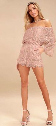 BB Dakota Kennedy Mauve Pink Lace Off The Shoulder Romper Size Small