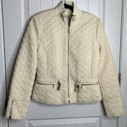 Armani exchange white cream minimalist jacquard textured zip jacket size medium