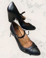 Women's Black Leather Heel, Mary Jane's, Size 7, Pre-Owned