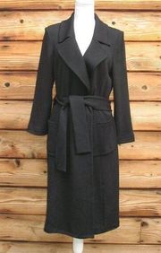 St John Caviar Black Knit Wool Blend Belted Coat