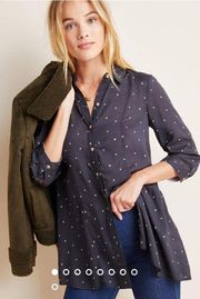 Maeve Anthropologie Monika Navy Dot Tunic Top Shirt Button Down modal