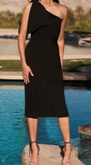 DRESS THE POPULATION Tiffany One Shoulder Black Midi Dress Size M