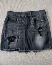 Black Denim Distressed Mini Skirt 