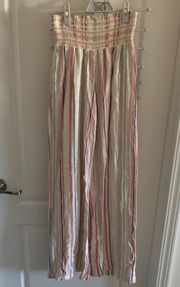 Women’s Small  Cream Pink Blue Linen Blend Stripe Palazzo Flowy Beach Pants Boardwalk