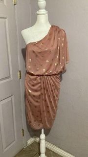 Adrianna Papell Evening Pink Chiffon One Shoulder Knee Length Dress