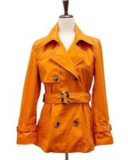 Saks Fifth Avenue Sport Orange Belted Cotton Trench Coat Womens Sz 6P | 6 Petite