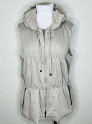 Lafayette 148 Puffer Vest LARGE Gray Full Zip Pockets Winter Drawcord Minimalist