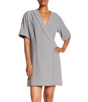 Grey Surplice Faux Wrap Shift Dress NEW