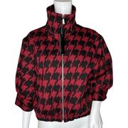 Express Jacket Women Medium Red Black Houndstooth Crop Retro Glam Contemporary