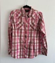 Ariat L Pink Cowgirl Western Rodeo Flannel Button Down