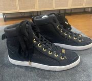 Ted Baker London Callistri Black High Top Sneakers Gold Hardware Size 8 EUC