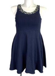Womens Dress Cutout Jeweled Bodice Fit and Flare Navy Blue Large