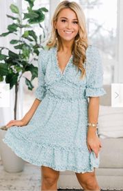 Blue Floral Ruffle Dress