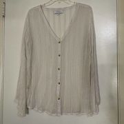 L'academie chiffon sheer button down shimmer top size Medium