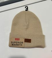 NWT Levi's cream knit beanie with leather logo patch  One Size