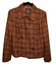 Outback Red brown plaid‎ wool blend peacoat size M NWT