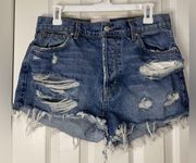 Revice Blue Denim Button Fly Distressed Boho Shorts size 31