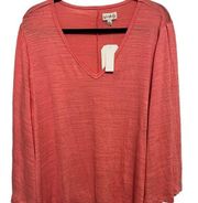 Wonderly Flare Sleeve V- Neck Top, Coral,size xxl