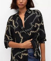 MANGO Chain Print Button Down Blouse