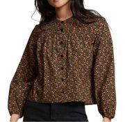 Nation LTD Paisley Pintuck Crop Shirt Button Ditsy Floral Black Multi XL NWT