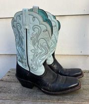 Ariat  Black Blue Snipped Square Toe Saddle Vamp Cowgirl Western Boots 6.5B