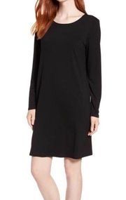 Eileen Fisher Dress Black Cutout Back Long Sleeve Tencel LBD Sz XS EUC