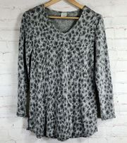 Soma Womens Pajama Lounge Top Sz Small Gray Cheetah Leopard Long Sleeve V Neck