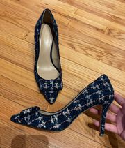 Tweed Textured Bow Pin Brooch Kitten Heels Pumps Stilettos Plaid Houndstooth print winter work pointed shiny