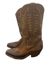 Cowboy Boots Womens Sz 7.5 Brown Leather Western Cowgirl Pointed Square Toe