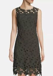 T Tahari Sleeveless Green Floral Lace Sheath Dress Size 6